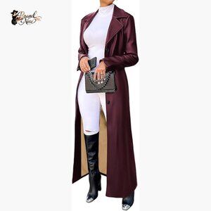Faux Leather Trench Coat Long Sleeve Single Breasted Motorcycle Jacket